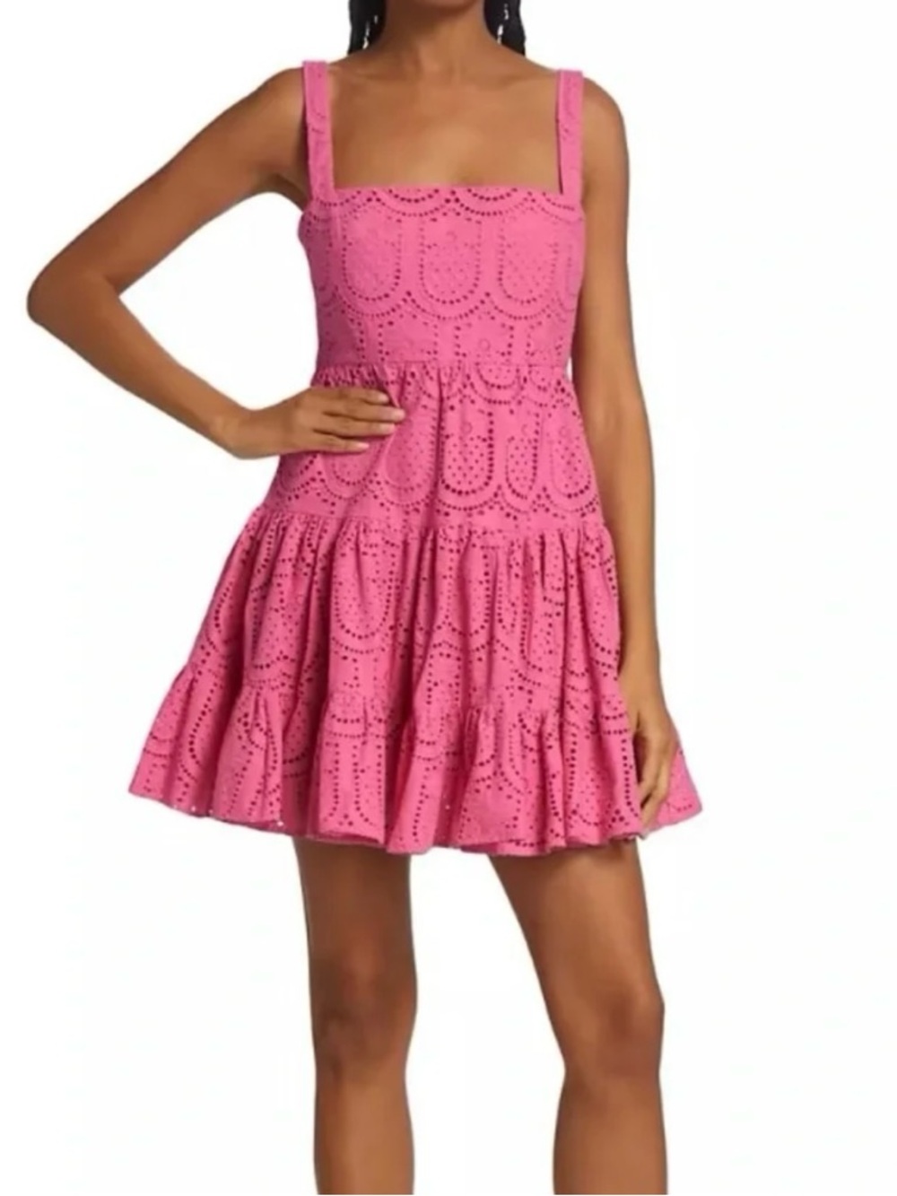 Borgo de Nor The Freddie Mini Dress Size 6 Pink Eyelet Luxe Fit Flare